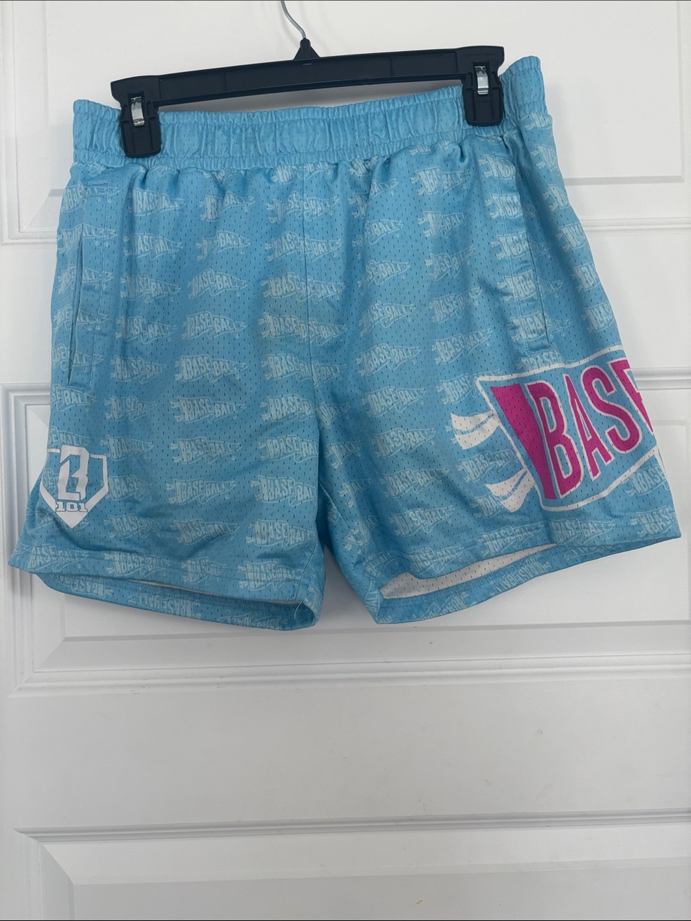 Baseball 101 Light Blue Men’s Athletic Shorts with Pink Detail